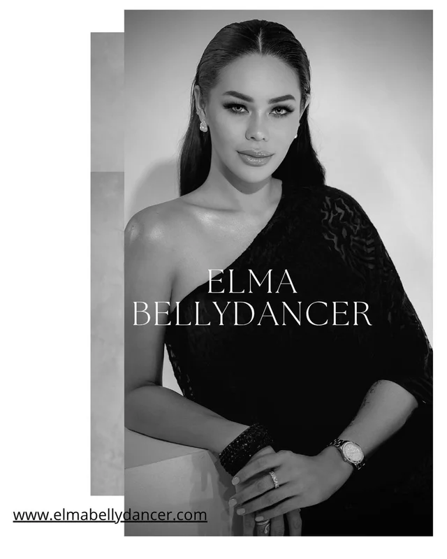 Professional belly dancer Elma in traditional Middle Eastern costume performing in Bali